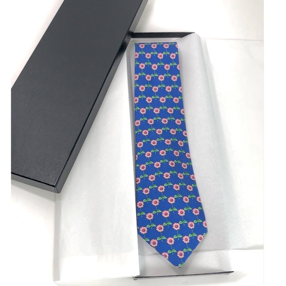 Thomas PINK Men's Neck Tie Blue with Pink Flowers 100% Silk made in Engl… - Picture 11 of 12